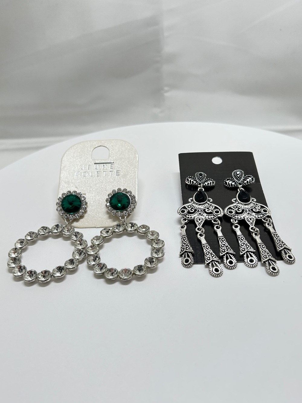 2 Pairs Silver Fancy Dangly Earrings, Studs, Crystals, NOC